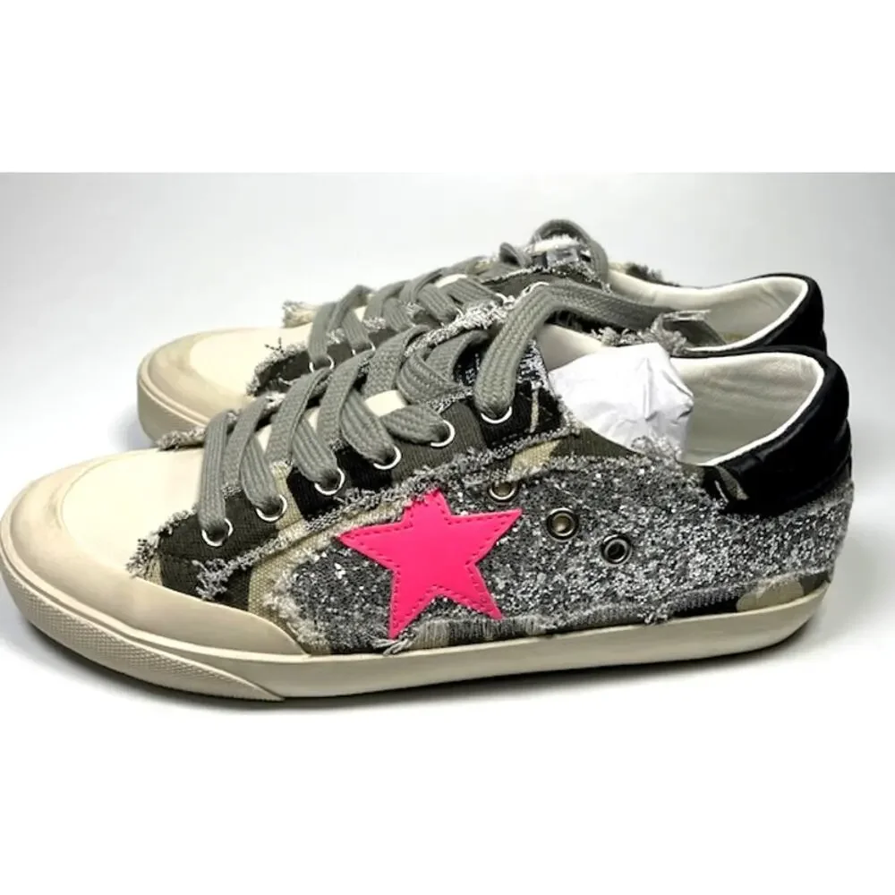 Mi.iM Grande Rubber Sole Lace-up Contrast Glitters Star Sneakers, Size 7.5